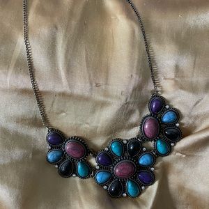 Western style muli-color gemstone statement necklace